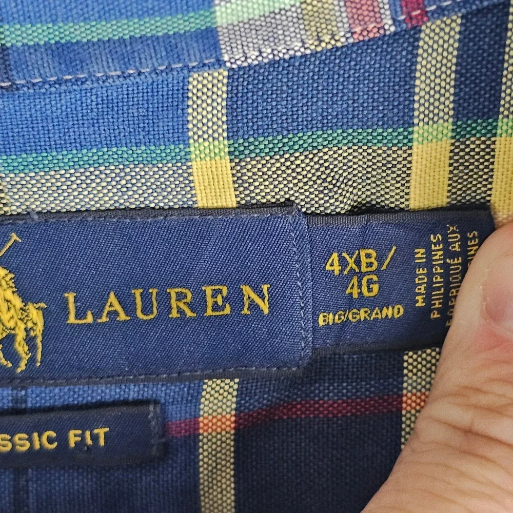 Ralph Lauren Button Down Mens 4XB Blue Plaid Classic Fit Short Sleeve Shirt